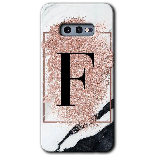 Potkal Hediye Fabrikası Samsung Galaxy S10e HD Baskılı Kılıf + 9D Tam Ekran Koruyucu - Pembe Mermer Desenli F Harfi