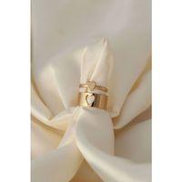 Kalp Model Altın Renk Ayarlamalı Çift Yüzüğü