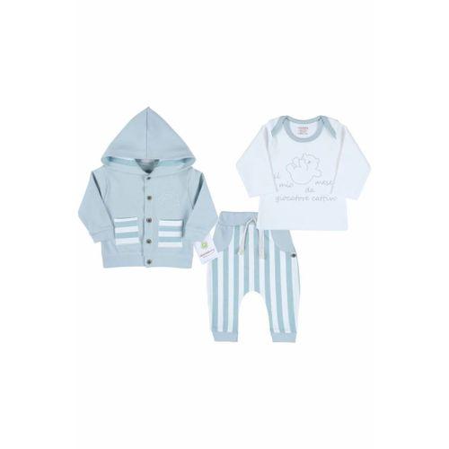 Ayıcık Nakışlı Hırkalı % 100 Pamuk Erkek Bebek Takım