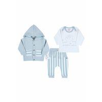 Ayıcık Nakışlı Hırkalı % 100 Pamuk Erkek Bebek Takım
