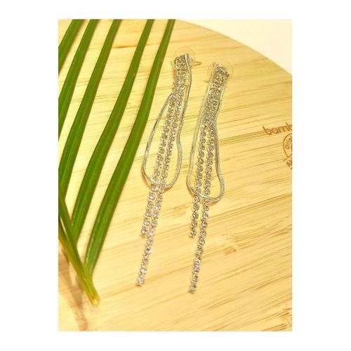 Monalisa Home Lüks Gümüş Renk Taşlı Abiye Küpe