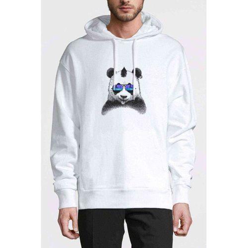 Panda Baskılı Beyaz Erkek Kapşonlu Sweatshirt