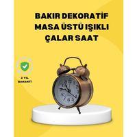 Dekoratif Bronz Renk Metal Alarmlı Masa Üstü Saat Klasik Tasarım