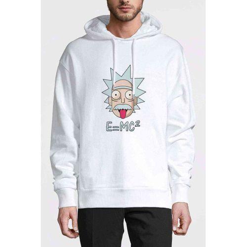 Rick And Morty Baskılı Beyaz Erkek Kapşonlu Sweatshirt