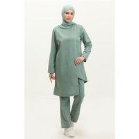 Kruvaze Bisiklet Yaka Sade Basic Tunik Panolon İkili Takım - 03076.100 - Çağla Yeşili