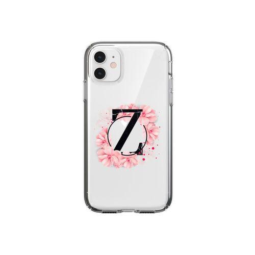 iPhone 11 Pembe Çiçek Desen Z Harfli Şeffaf Kılıf