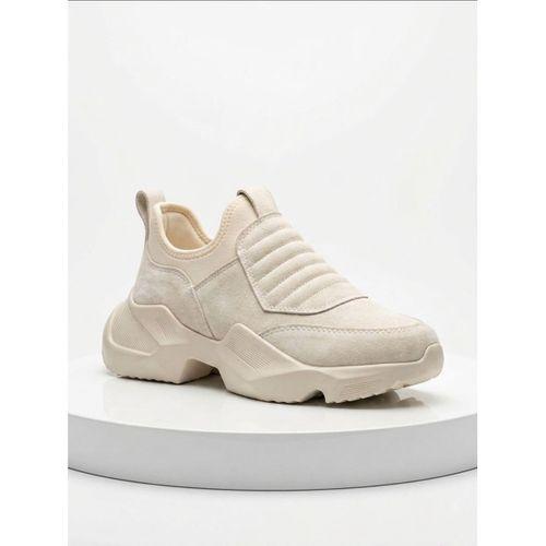 BA0402 Bağcıksız Rahat Yüksek Taban Krem Süet Erkek Spor Ayakkabı