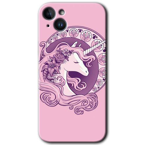Potkal Hediye Fabrikası iPhone 14 Plus HD Baskılı Kılıf + 9D Tam Ekran Koruyucu - Unicorn-Pembe
