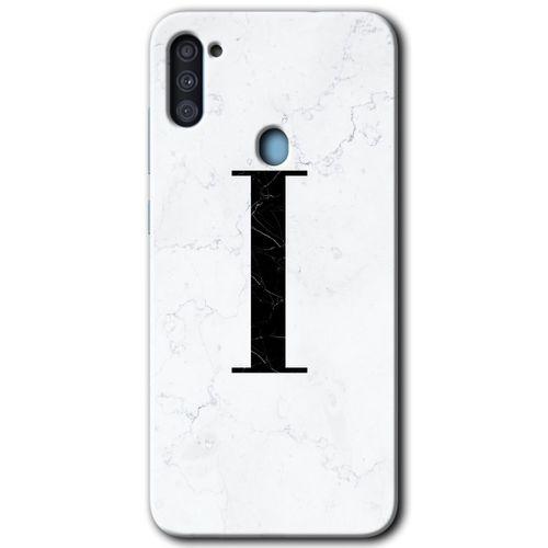 Samsung Galaxy M11 Kılıf Baskılı Kapak - Beyaz Mermer Desenli I Harfi + 5D Tam Kaplayan Cam