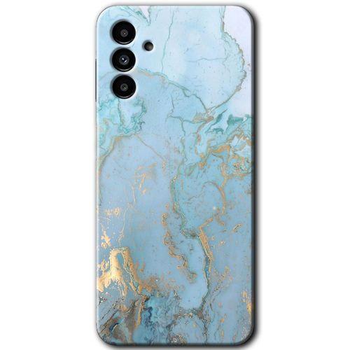 Galaxy A13 5G Kılıf HD Desen Baskılı Arka Kapak - Mavi Gold Mermer