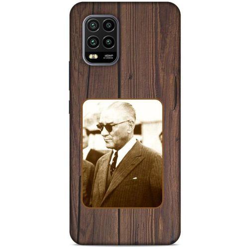 Xiaomi Mi 10 Lite Kılıf Atatürk (28) Arka Kapak Kahve Tahta