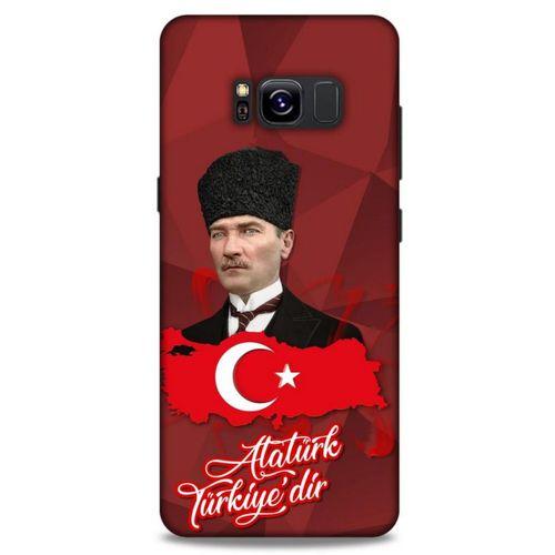 Samsung Galaxy S8 Kılıf Atatürk (43) Thin Fit Kılıf Kırmızı Mozaik