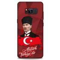 Samsung Galaxy S8 Kılıf Atatürk (43) Thin Fit Kılıf Kırmızı Mozaik