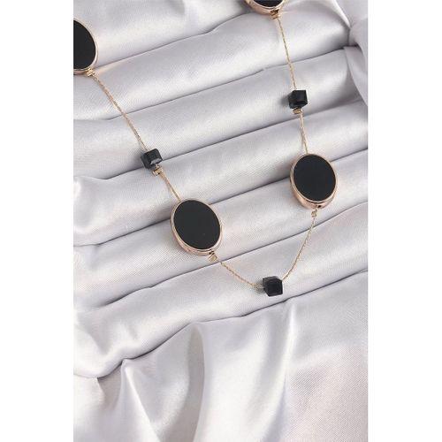 pilelistore Pirinç Gold Renk Siyah Renk Oval Siyah Küp Detay Kadın Kolye - TJ-BKO9625