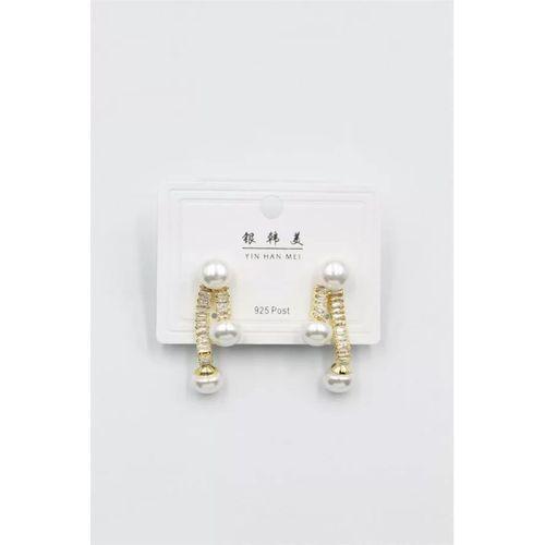 Baget Taşlı İncili Küpe - Altın