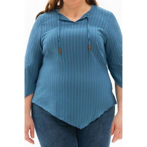 Truvakar Kol Büyük Beden Gofre Rodos Yazlık Bluz İndigo indg