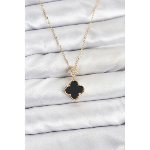 316L Çelik Zincir Gold Renk Yonca Model Zirkon Taşlı Kadın Kolye