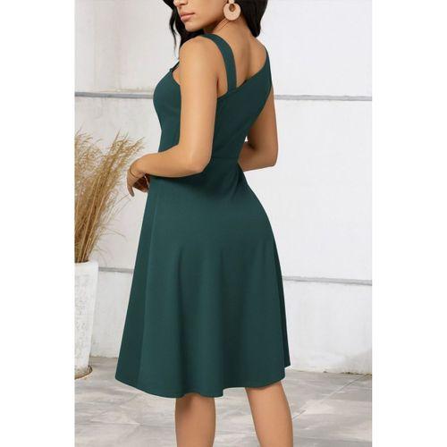 Kadın Tek Omuzu şerit Detaylı Kolsuz Yandan Düğme Detaylı Viskon Elbise