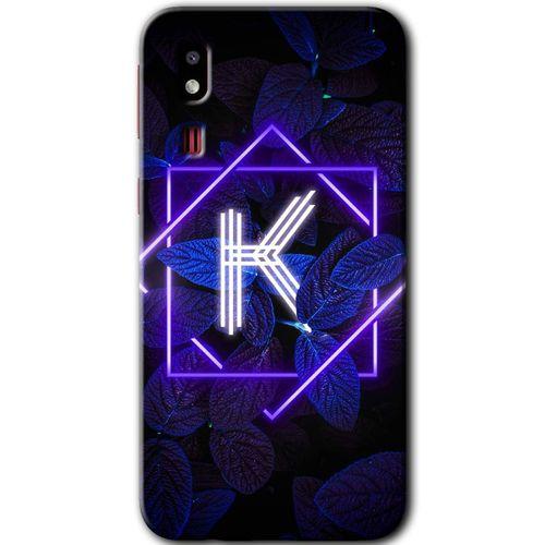 Galaxy A2 Core Kılıf HD Desen Baskılı Arka Kapak - Dark Neon Yaprak K Harfi + Kırılmaz Cam