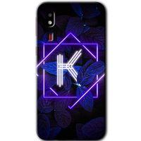 Galaxy A2 Core Kılıf HD Desen Baskılı Arka Kapak - Dark Neon Yaprak K Harfi + Kırılmaz Cam