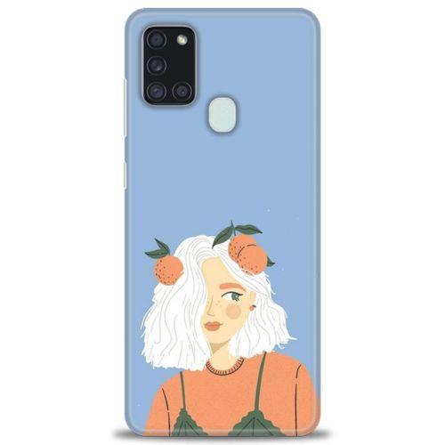 Samsung Galaxy A21S Kılıf HD Baskılı Kılıf - Beyaz Saçlı Kız + Tam Ekran Koruyucu