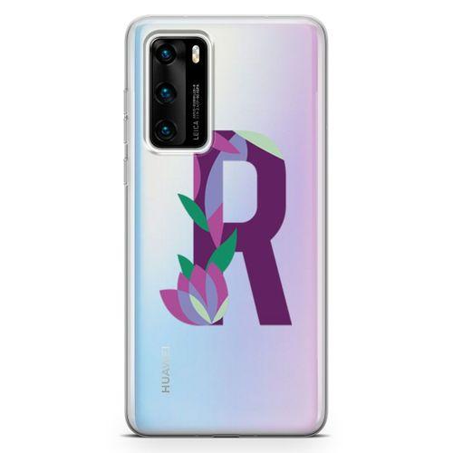 Huawei P40 Kılıf R Harfi Çiçekli Arka Kapak Koruma Desenli Full Koruyucu