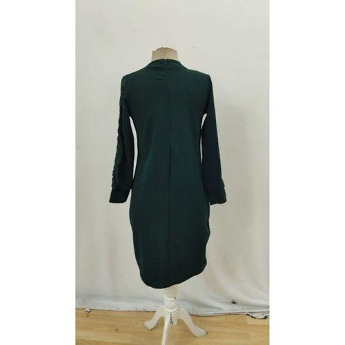 Kadın Uzun Kollu Yarı Balıkçı Yaka Tül Ve Inci Detaylı Kısa Ithal Krep Midi Elbise