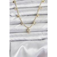 Zirkon Taşlı Kutup Yıldızı Model Pirinç Gold Renk Kadın Kolye - TJ-BKO10648