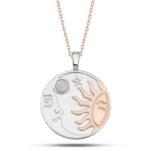 Lucky Life 925 Ayar Gumuss Rose Opal Beyaz Taşlı Ay Güneş Lucky Life Lucky Life Lucky Life Kadın Kolye
