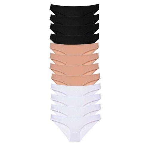 12 adet Süper Eko Set Likralı Kadın Slip Külot Siyah Ten Beyaz mudanis