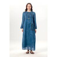 Uzun Kol Sultan Tek Cepli Yazlık Uzun Poplin Elbise İndigo indg