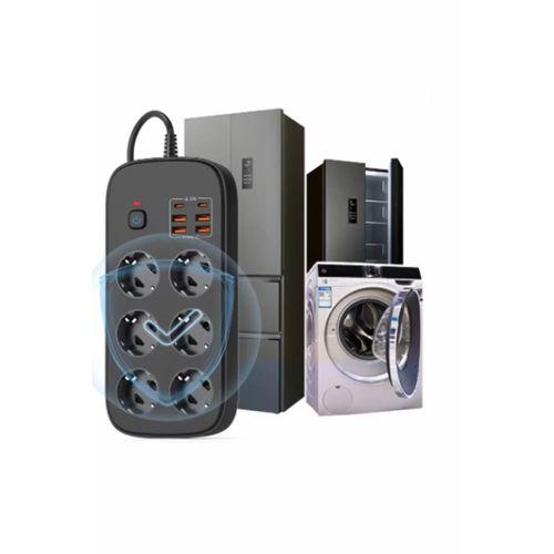 Termal Akım Korumalı 6’lü Priz 4x Usb 2x Type-c Çıkışlı Grup Priz Çoğaltıcı (3500w) Siyah