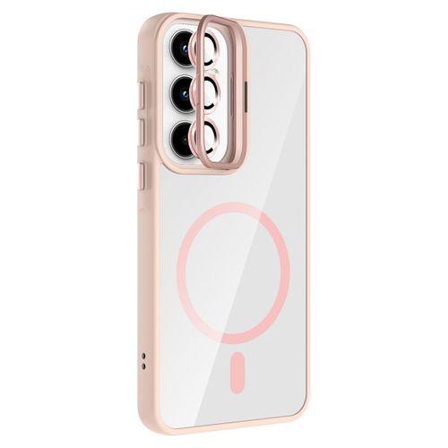 Galaxy A55 Kılıf Standlı ve Kamera Lens Hediyeli M-Safe Şarj Özellikli Zore Etro Kapak