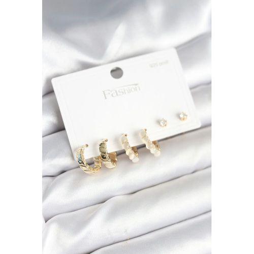 Gold Renk Pirinç Halka 925 Ayar Gümüş Çivili Kadın Küpe Seti