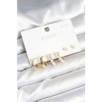 Gold Renk Pirinç Halka 925 Ayar Gümüş Çivili Kadın Küpe Seti