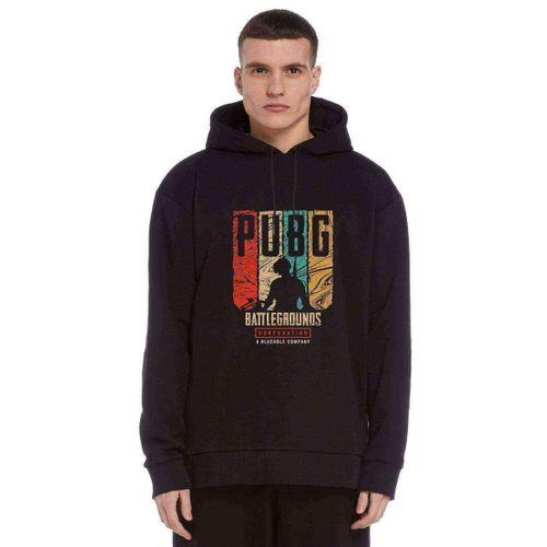 Pubg Battlegrounds Corporation Baskılı Siyah Erkek Kapşonlu Sweatshirt