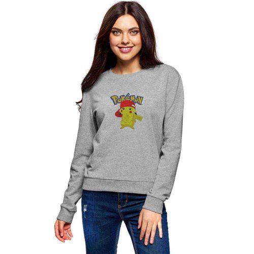Pokemon Love Baskılı Gri Kadın Sweatshirt
