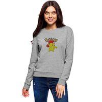 Pokemon Love Baskılı Gri Kadın Sweatshirt