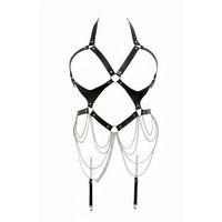 Siyah Body Harness Suni Deri Zincir Detaylı Vücut Aksesuarı - Brf1161