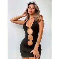 Kadın Siyah Halter Yaka Akseusar Detaylı Boyundan Bağlamalı Fantezi Elbise 5138