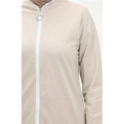 Bisiklet Yaka Fermuarlı Uzun Tunik Sade Basic Spor Takımı - 03044.027 - Ekru
