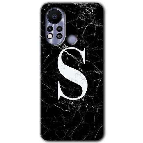 İnfinix Hot 11s Kılıf HD Desen Baskılı Arka Kapak - Siyah Mermer Desenli S Harfi