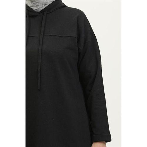 Kapşonlu Sweat Eşofman Sade Basic Spor Takım - 03056.003 - Siyah