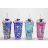 Sevimli Stitch Işıklı Pipetli Pullu Suluk Bardak 400 Ml