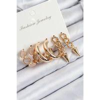 Pirinç Halka Ve Zincir Model Gold Renk Kadın Set Küpe