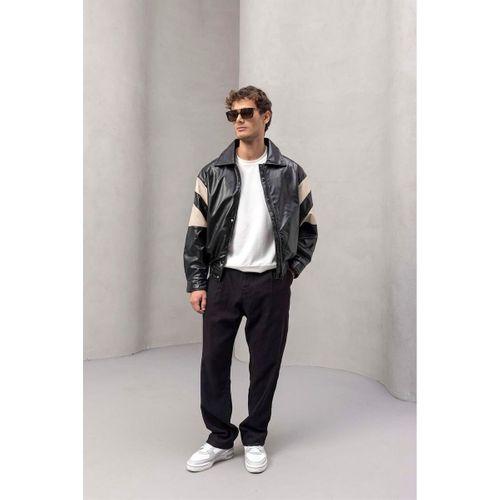 Burton Kolları Şerit Detaylı Deri Ceket Bordo - Wenders Bisiklet Yaka Sweatshirt Beyaz - Wilder Modal Kumaş Pantolon Siyah