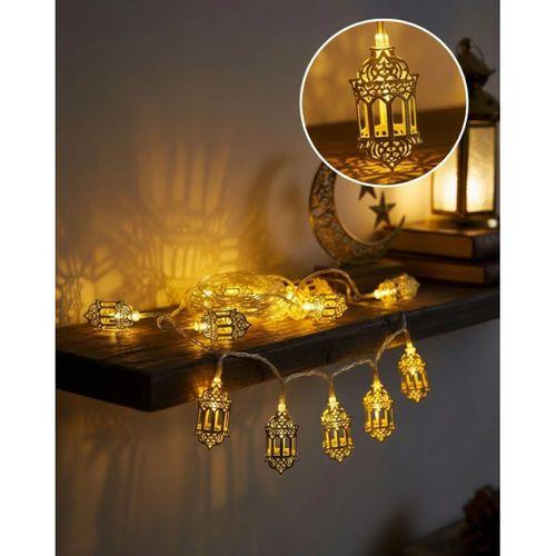 Ramazan Dekoru İçin Pilli Led Işık Altın Fener Tasarımlı