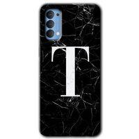 Oppo Reno 4 Kılıf HD Desen Baskılı Arka Kapak + Temperli Cam - Siyah Mermer Desenli T Harfi