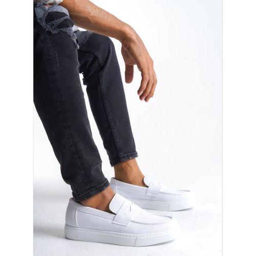 BA0580 Bağcıksız Kuşaklı Yüksek Taban Beyaz Cilt Erkek Ayakkabı