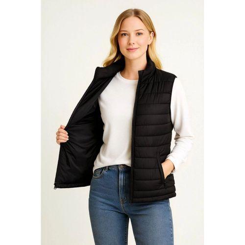 Şişme Fermuarlı Yelek Su Itici Kapitone Astarlı Kumaş Cepli Hafif Kışlık Spor Rahat Kalıp - Siyah